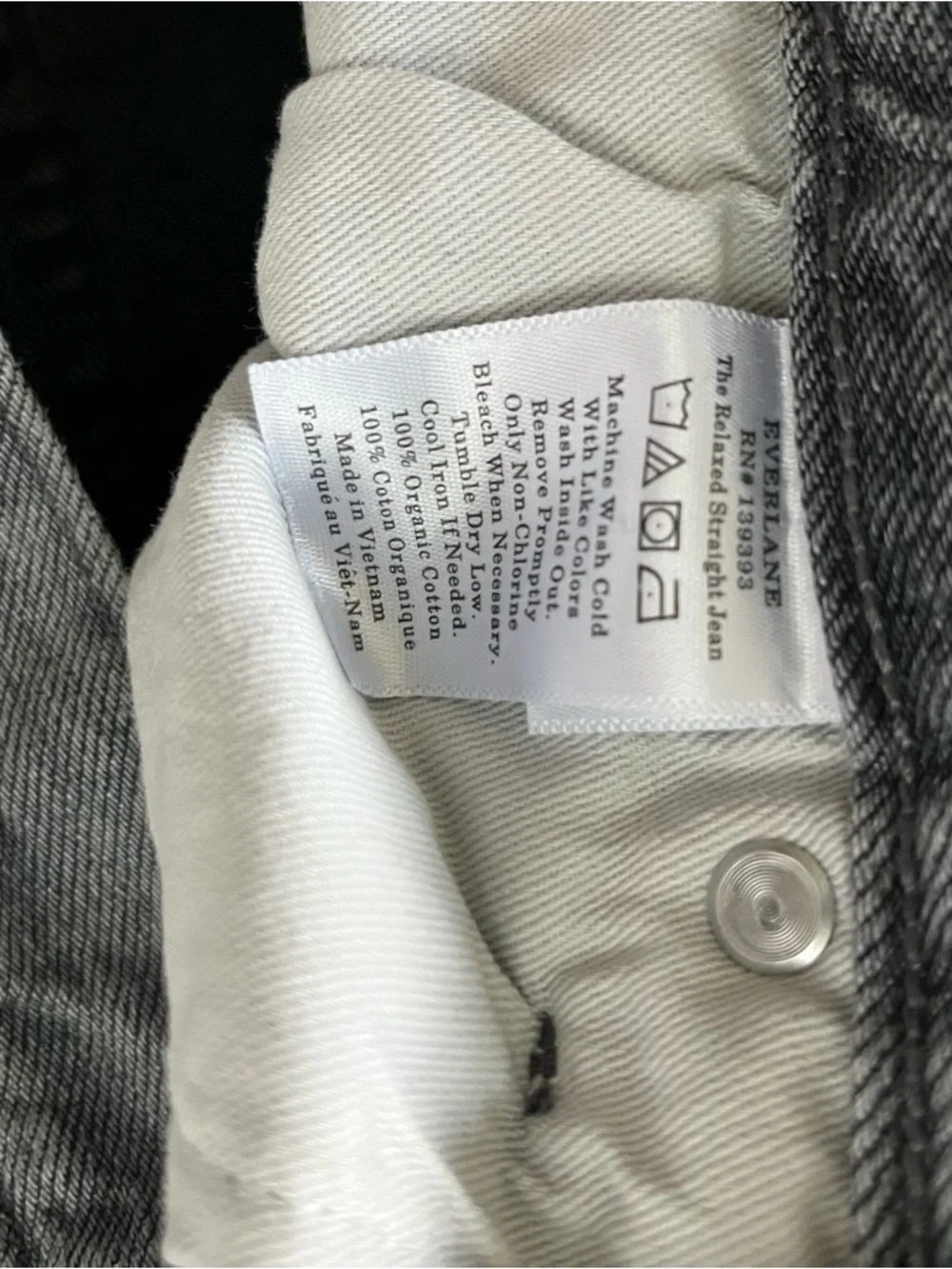 Everlane Relaxed Straight Jean Organic Cotton 26 Grey Classic Button Fly